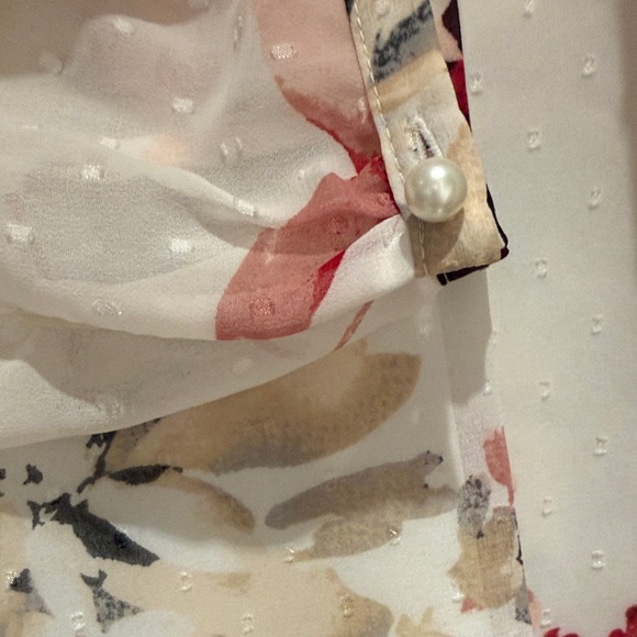 White House Black Market Floral V-Neck Blouse - Red, Cream, Black - Picture 2 of 5